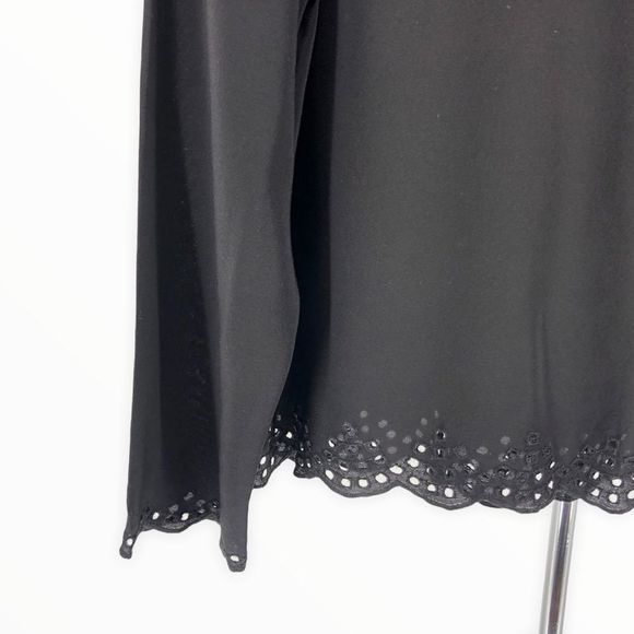 Club Monaco Silk Black Eyelet Trim 3/4 Sleeve Top Blouse - Picture 3 of 10